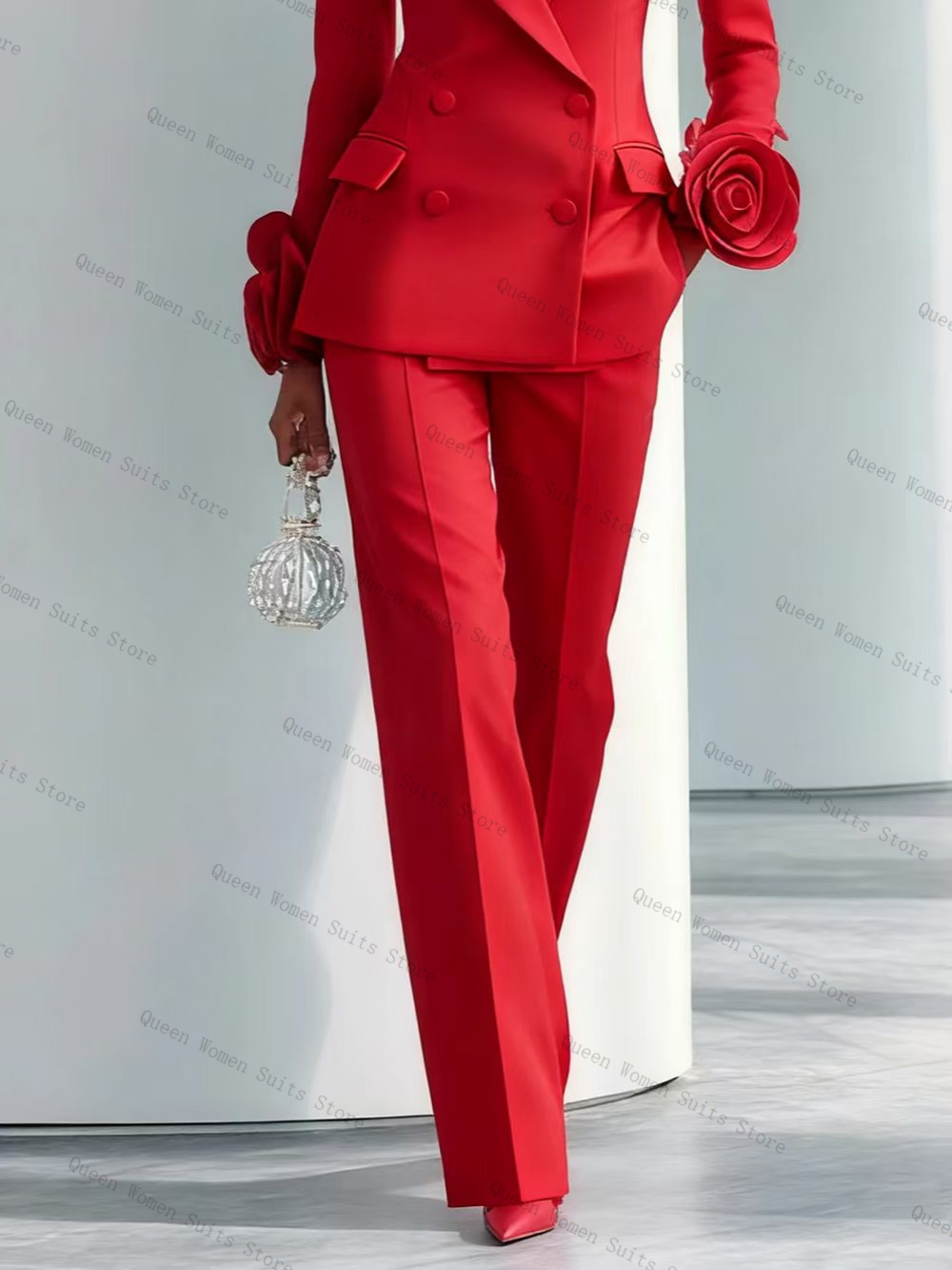 高級レッド女性スーツセット 2 個ブレザー + パンツズボン - Women'S Red Formal Wear のレビューと価格