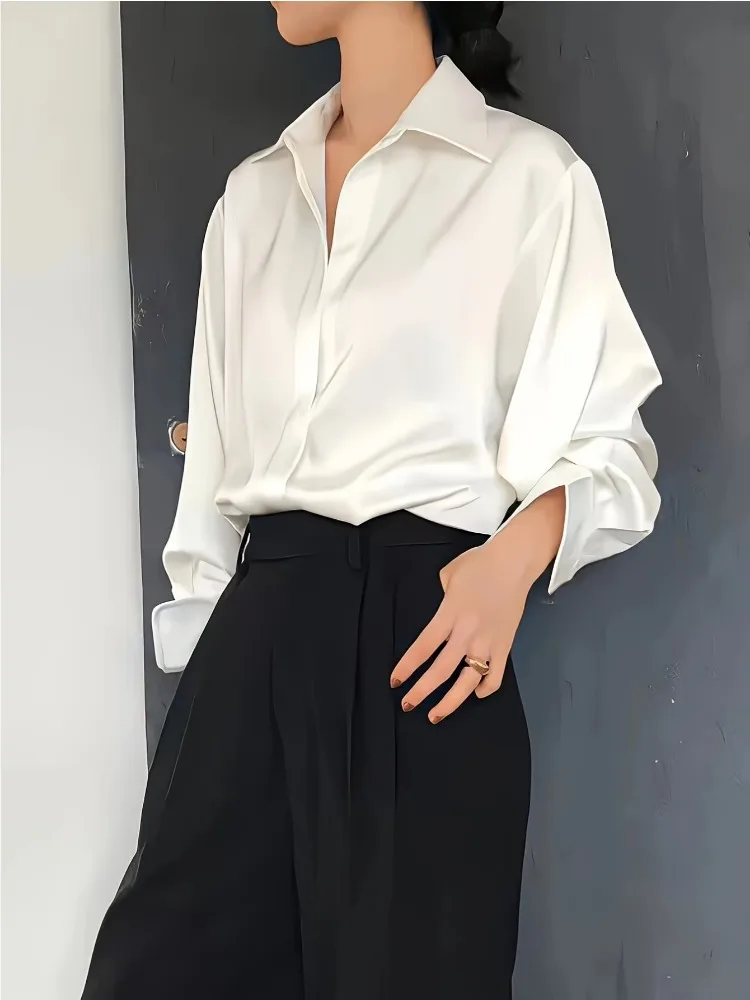 プラスサイズカジュアル女性シルクシャツ 2025 新ファッシ - Silk Blouse のレビューと価格