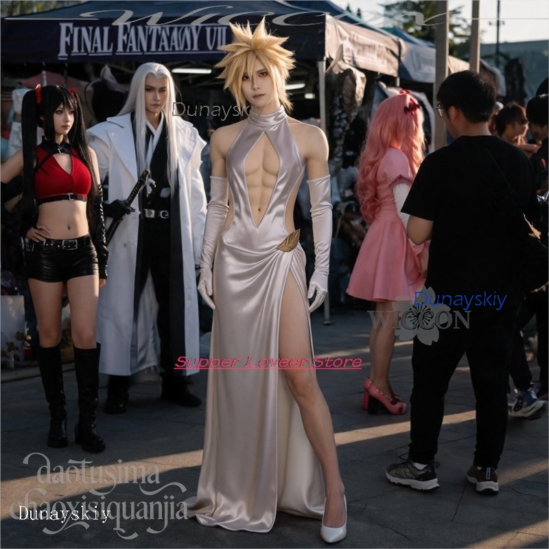 アニメコスプレハロウィン衣装ゲーム FF7 コスプレクラウド - Evening Gown のレビューと価格