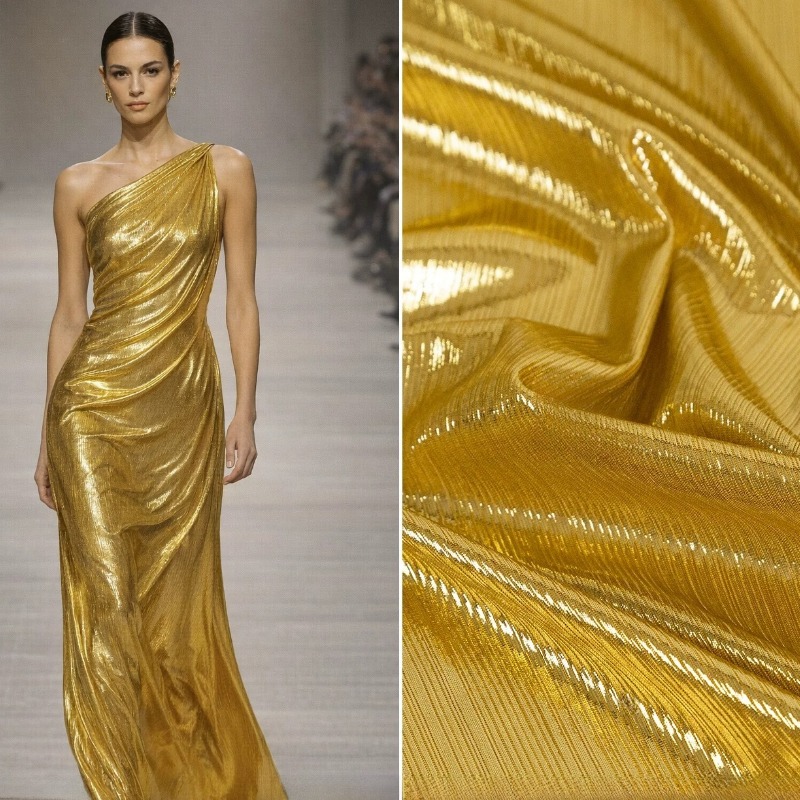 ゴールデンイエローのリブニット生地、ストレッチ性あり、ポリエ - Evening Gown のレビューと価格
