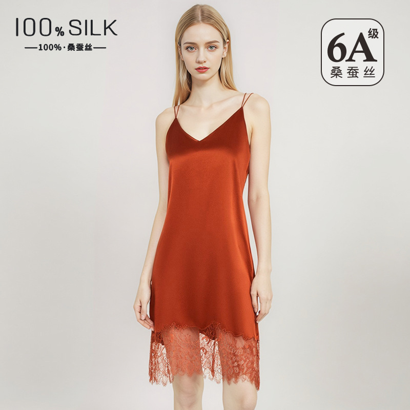 セクシーなアイスシルクスリップドレス女性レース中空アウトバッ - Lace Dress のレビューと価格