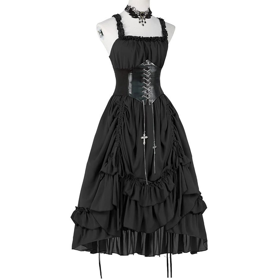 女性ゴシックドレスコルセットスリップブラックパンクロリータ不 - Midi Dress のレビューと価格