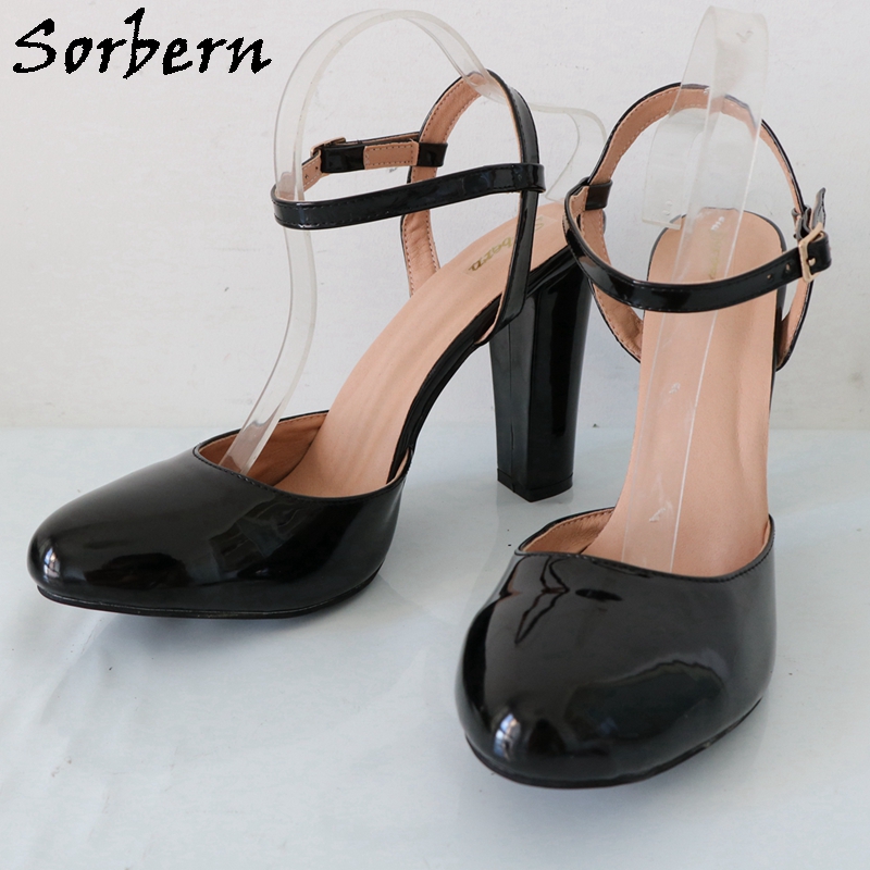 Sorbern-女性用アンクルストラップシューズ,光沢のある - Pump Heel Block のレビューと価格