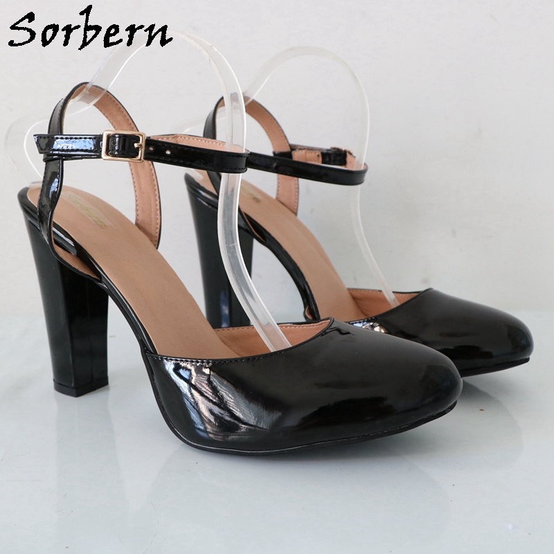 Sorbern-女性用アンクルストラップシューズ,光沢のある - Pump Heel Block のレビューと価格
