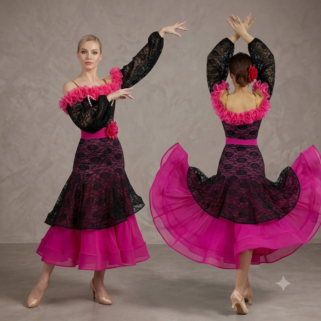 女性用 ローズレッド ボールルームダンス コントラストレース - Women'S Red Formal Wear のレビューと価格