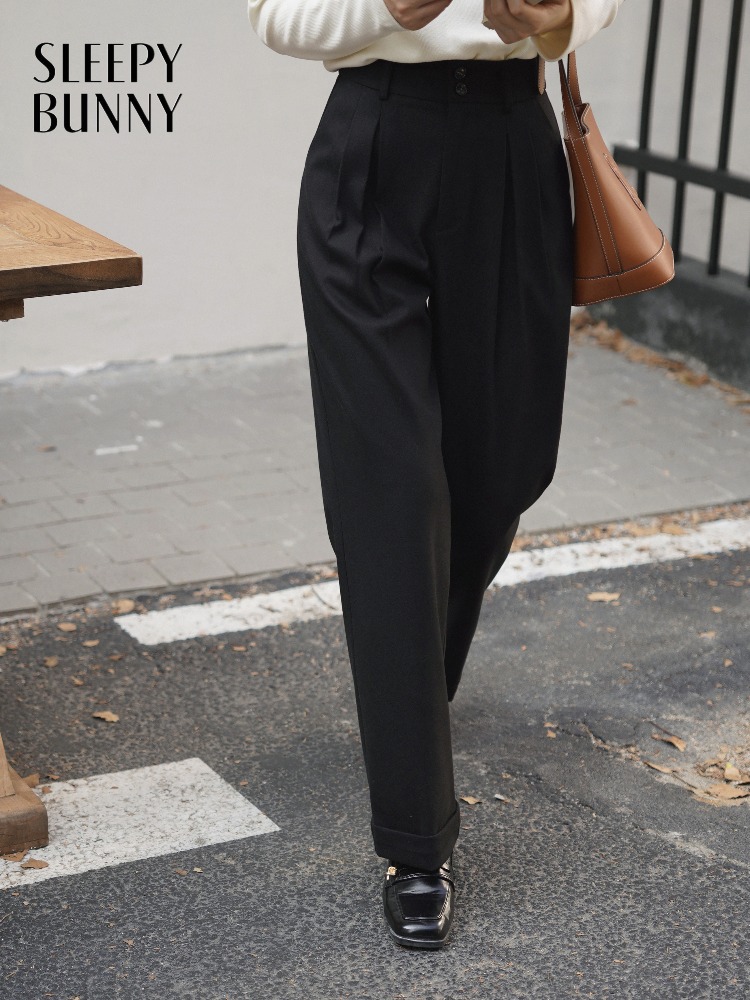 ハイウエストウール風パンツ レディース 厚手 暖かい ワイド - Tailored Trouser Wide のレビューと価格