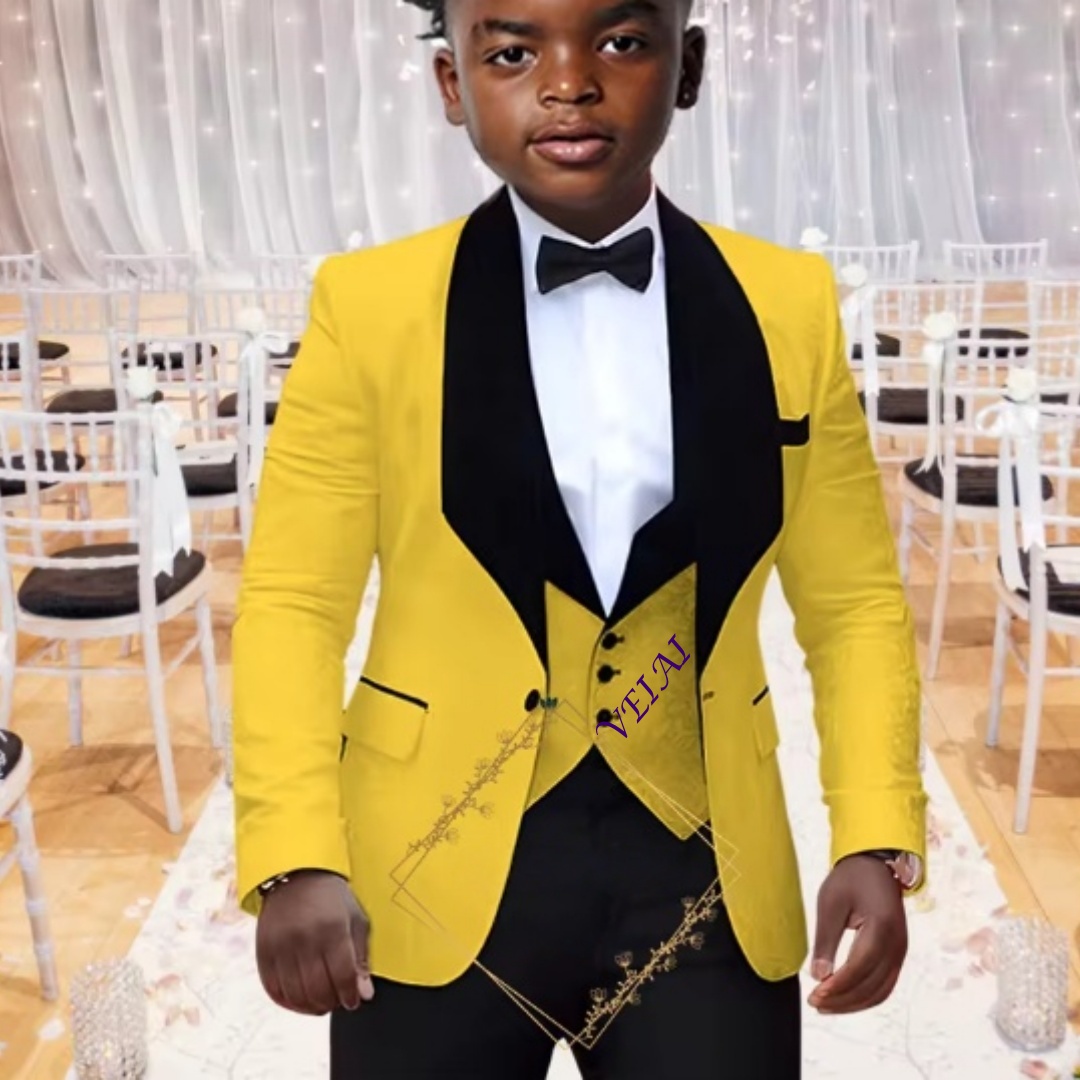3点セットの豪華なジャカード素材の男の子用スーツ。上品なデザ - Formal Dress のレビューと価格