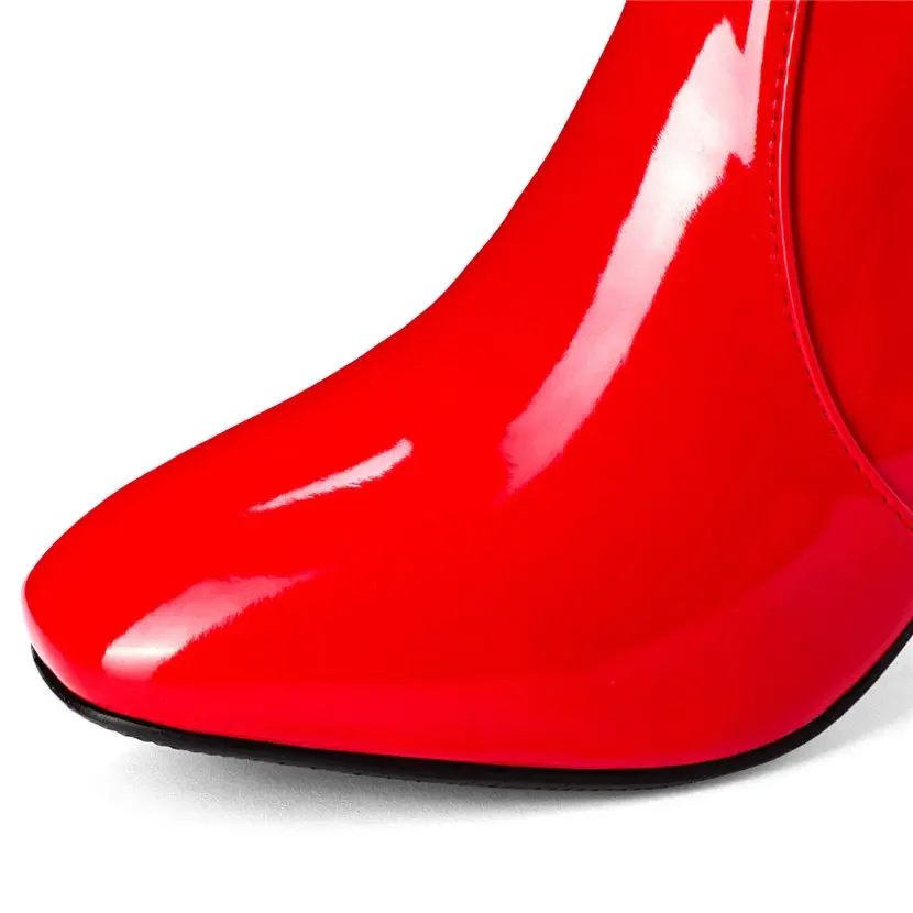 女性のための赤と白のパテントレザーニーハイブーツ,ブロックヒ - Women'S Red Formal Wear のレビューと価格