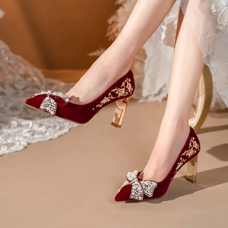 刺繍入りブロックヒールシングルシューズ レディース ポインテ - Pump Heel Block のレビューと価格
