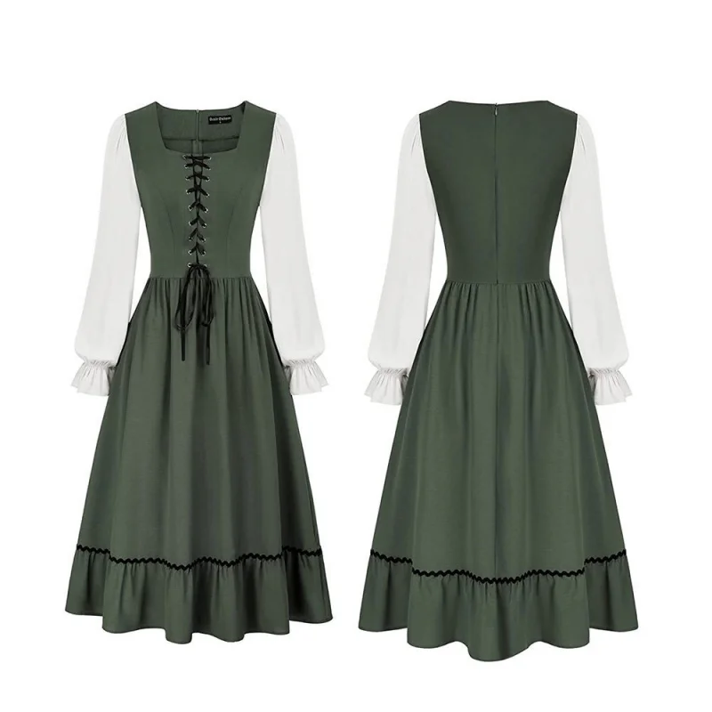 女性用ヴィンテージコート中世ミディタイソリッドカラーネックA - Midi Dress のレビューと価格