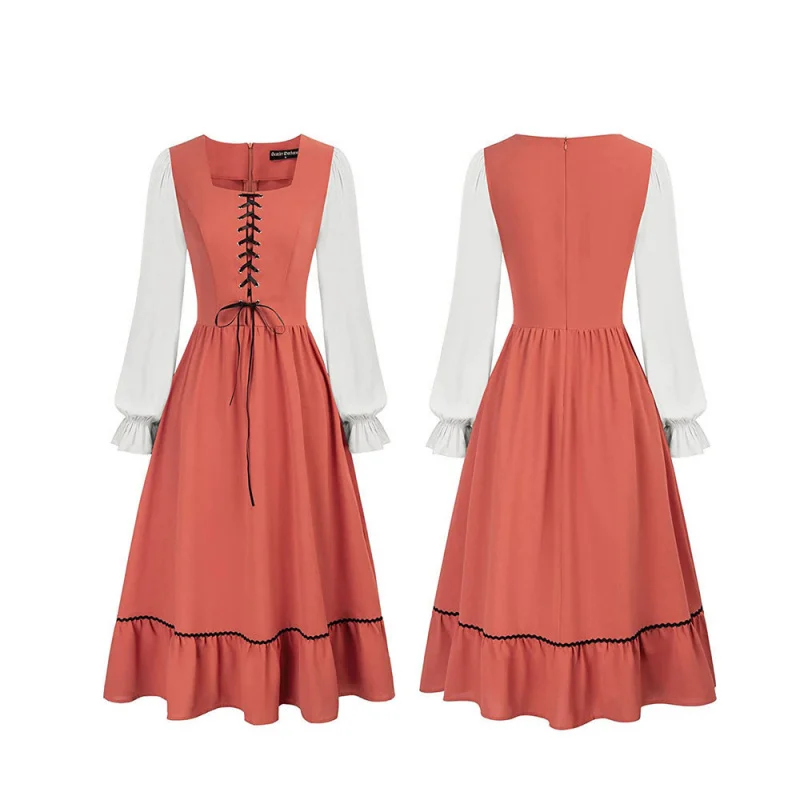 女性用ヴィンテージコート中世ミディタイソリッドカラーネックA - Midi Dress のレビューと価格