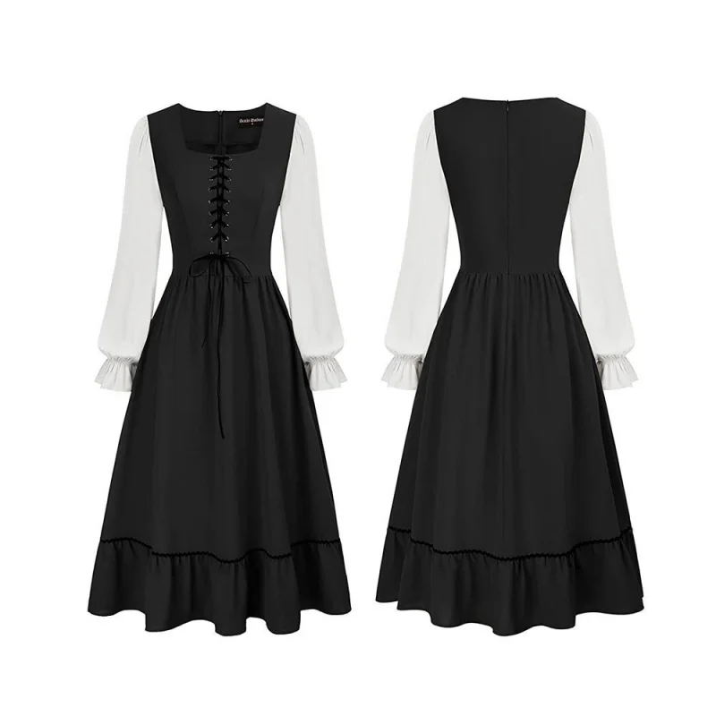 女性用ヴィンテージコート中世ミディタイソリッドカラーネックA - Midi Dress のレビューと価格