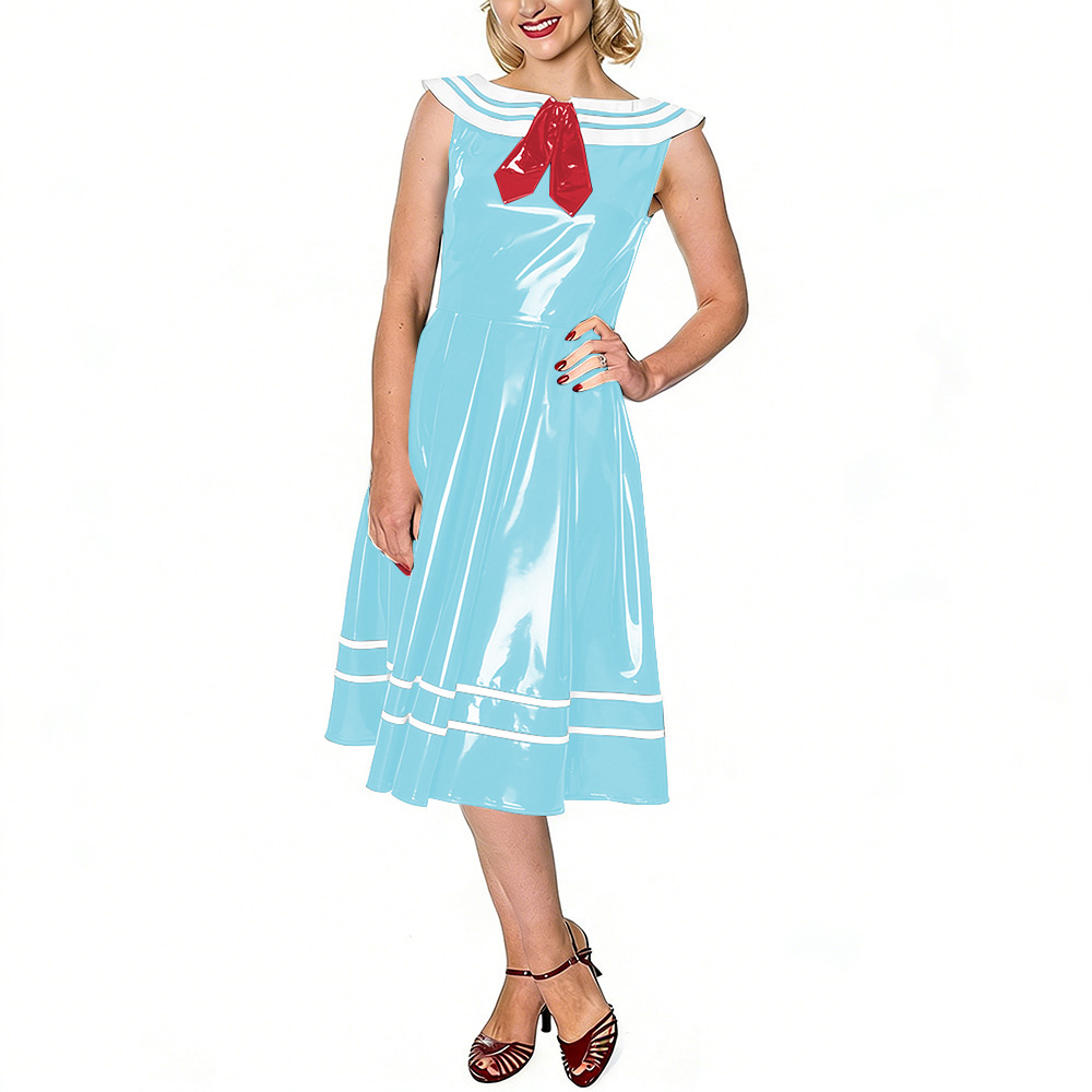 ヴィンテージセーラードレス 女性用 光沢のあるレザーPVC素 - Midi Dress のレビューと価格