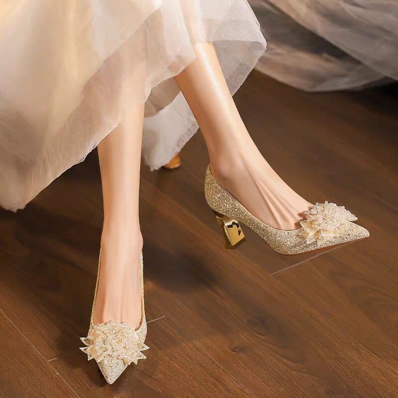 ラインストーンフラワーブロックヒールシングルシューズファッシ - Pump Heel Block のレビューと価格