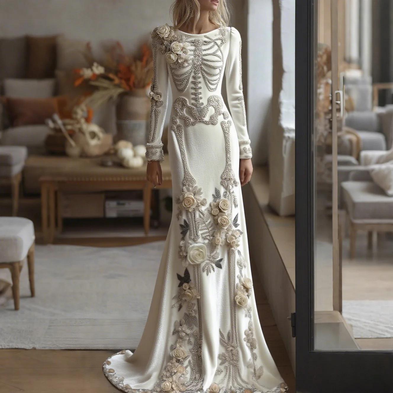 2026年新作、女性用、スケルトン柄と花柄の組み合わせ、人魚 - Evening Gown のレビューと価格