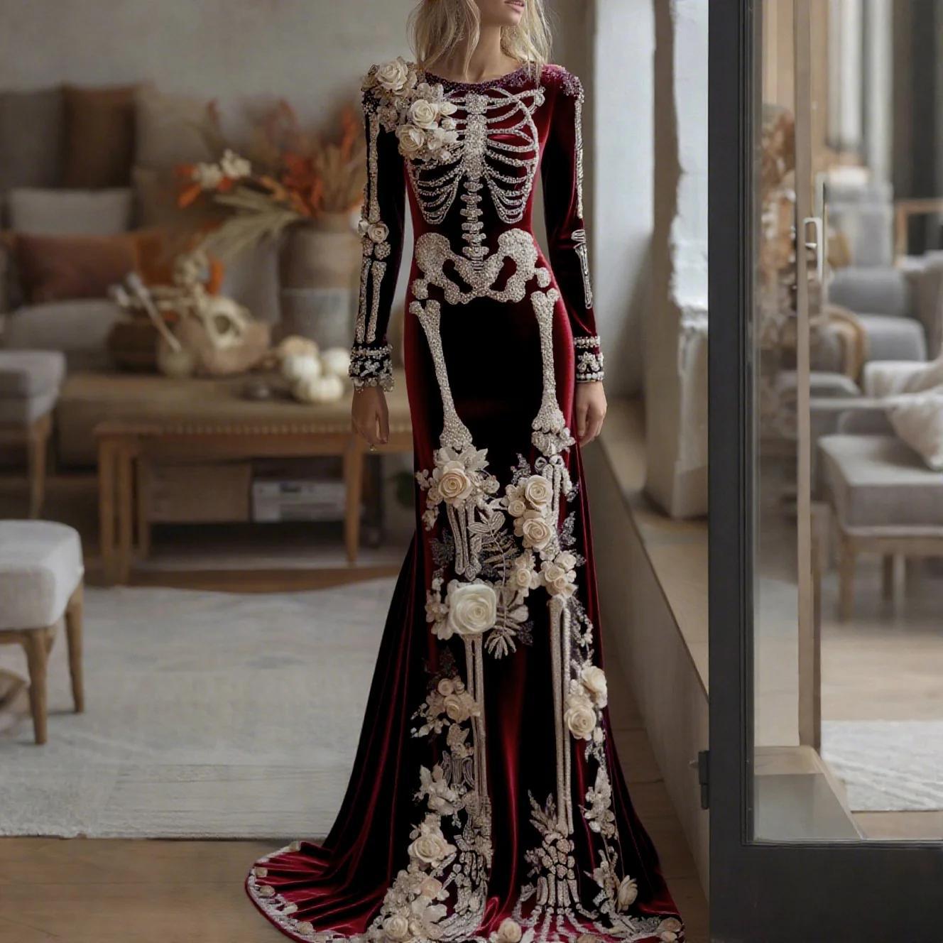 2026年新作、女性用、スケルトン柄と花柄の組み合わせ、人魚 - Evening Gown のレビューと価格