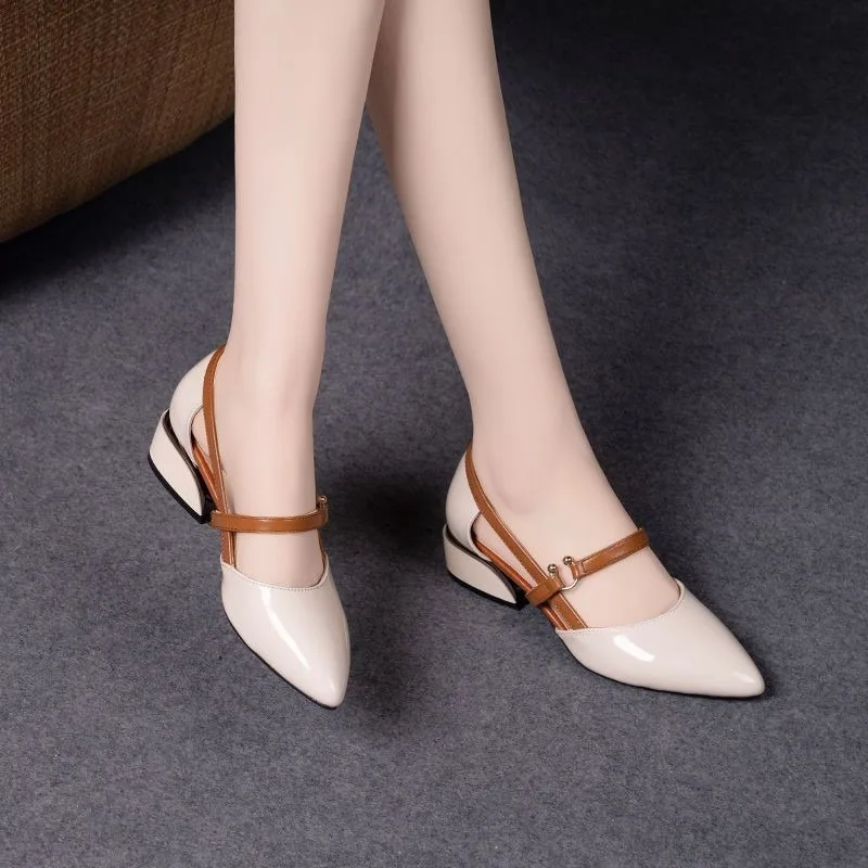 女性ツートーンスリングバックシューズポインテッドトゥブロック - Pump Heel Block のレビューと価格