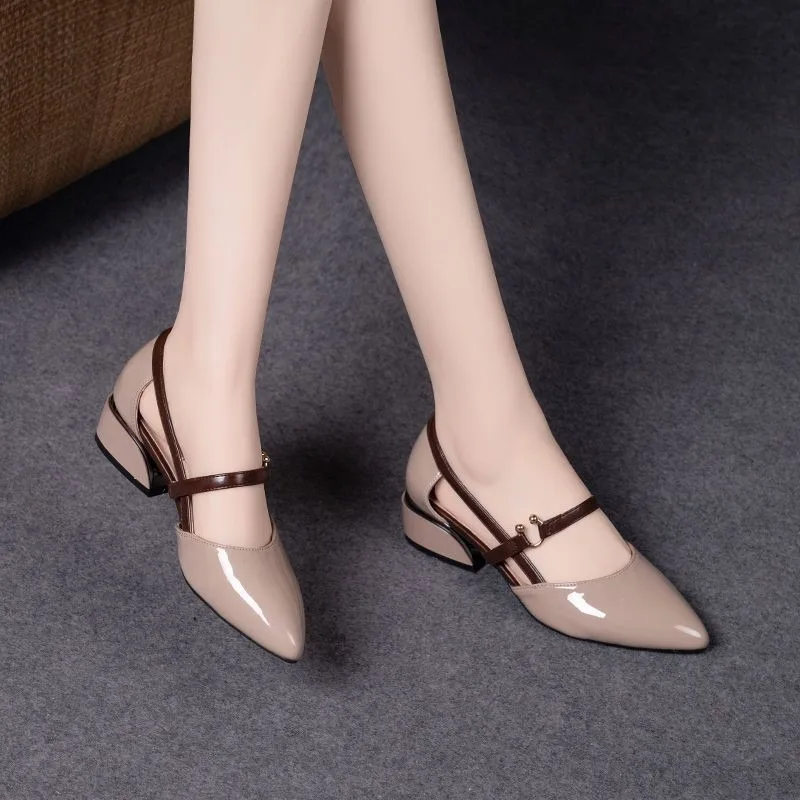女性ツートーンスリングバックシューズポインテッドトゥブロック - Pump Heel Block のレビューと価格