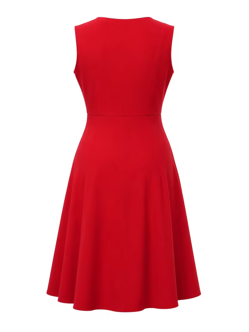 プラスサイズの女性用赤い水玉模様のパッチワークノースリーブエ - Women'S Red Formal Wear のレビューと価格