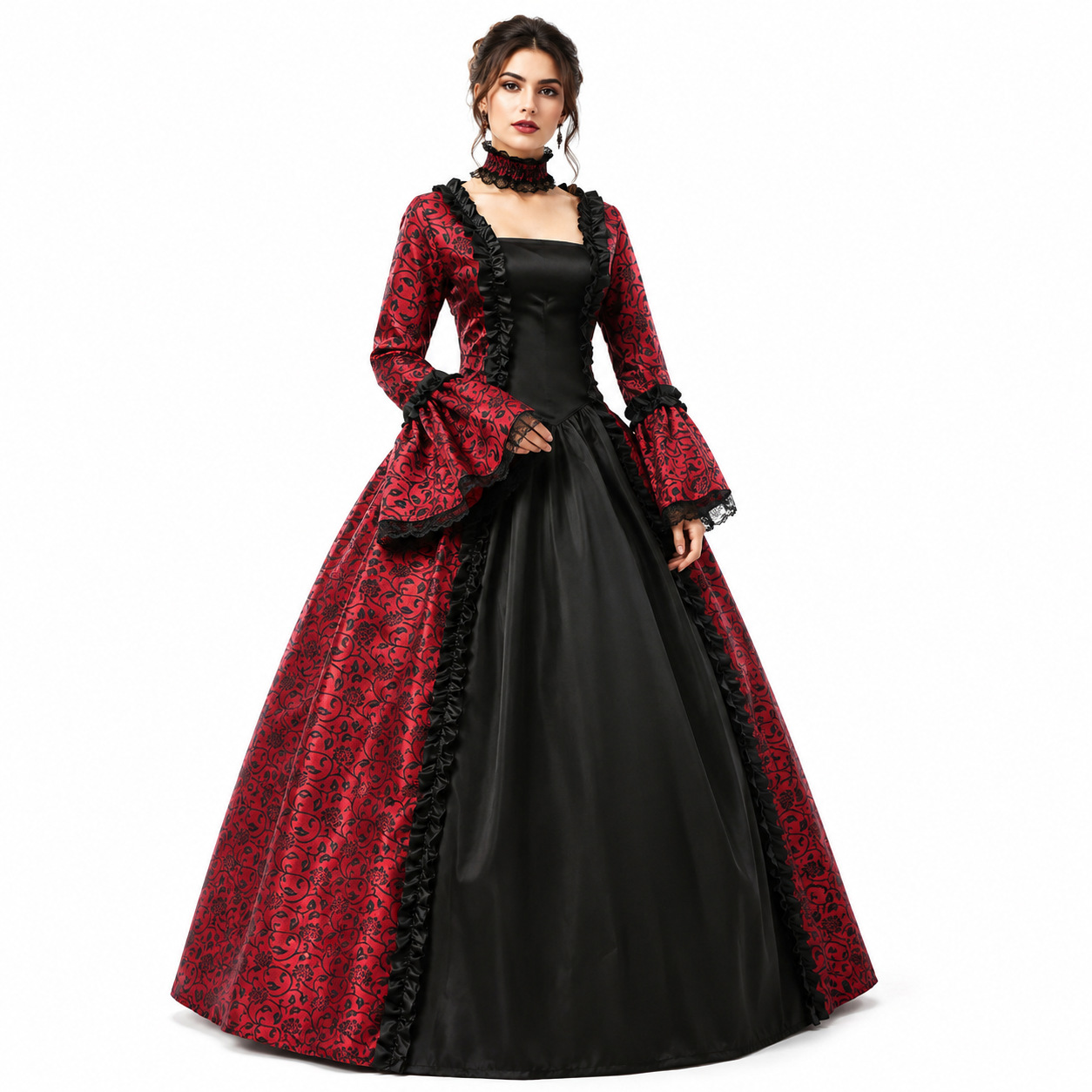 ヴィンテージ風、中世ゴシック様式のスクエアネックドレス。フレ - Lace Dress のレビューと価格