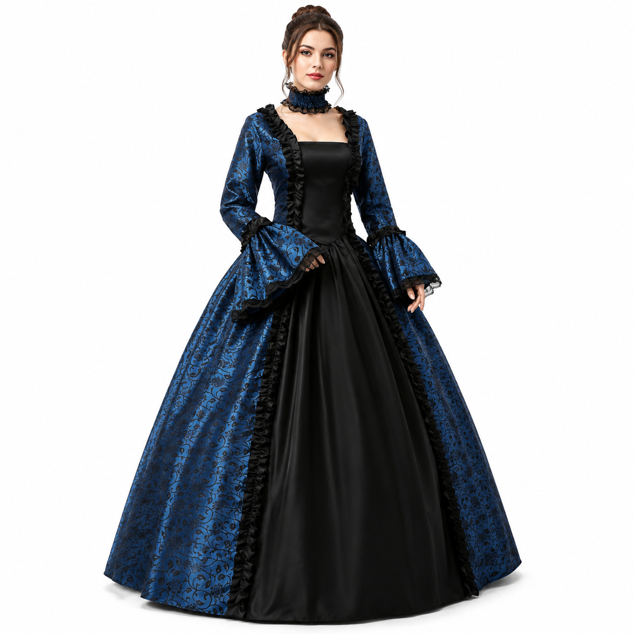 ヴィンテージ風、中世ゴシック様式のスクエアネックドレス。フレ - Lace Dress のレビューと価格