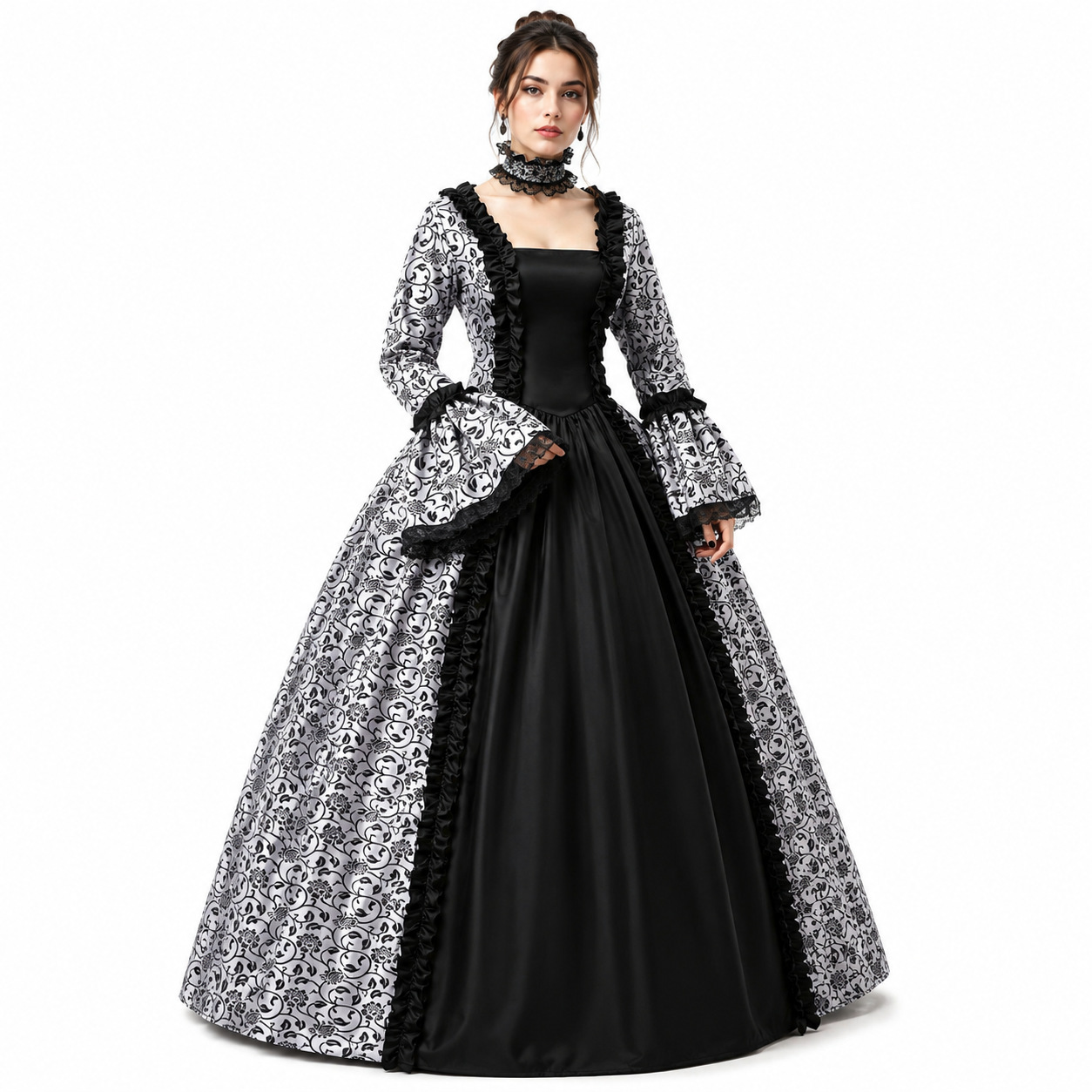 ヴィンテージ風、中世ゴシック様式のスクエアネックドレス。フレ - Lace Dress のレビューと価格