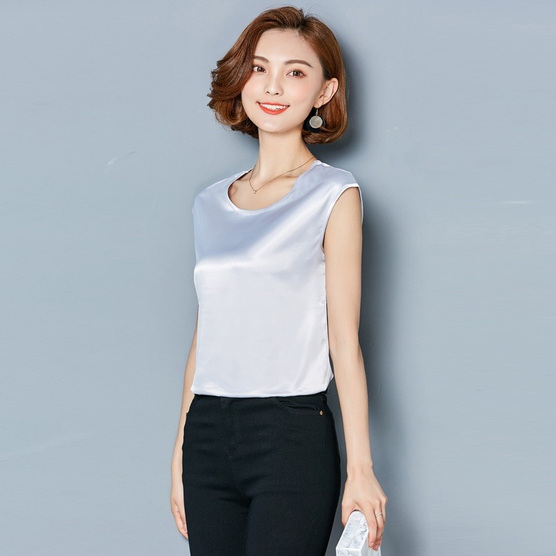 セクシーなシルクベスト女性ノースリーブトップ夏無地ブラウスシ - Silk Blouse のレビューと価格