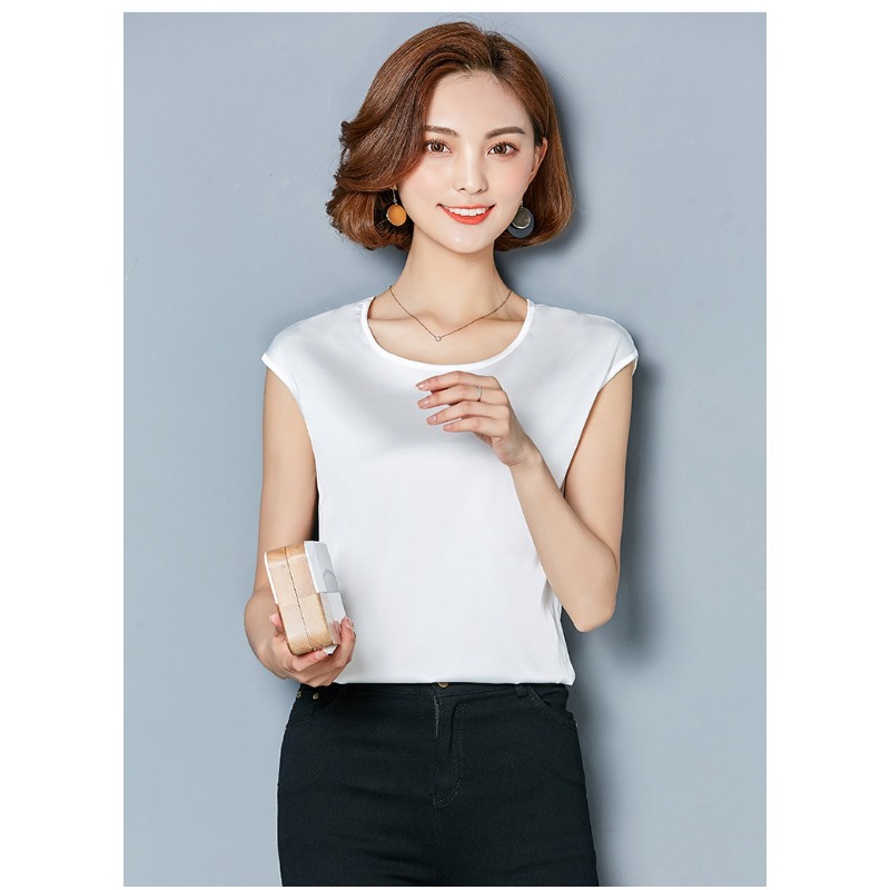 セクシーなシルクベスト女性ノースリーブトップ夏無地ブラウスシ - Silk Blouse のレビューと価格