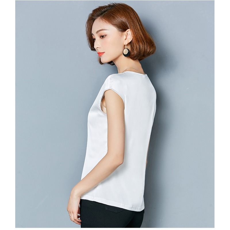 セクシーなシルクベスト女性ノースリーブトップ夏無地ブラウスシ - Silk Blouse のレビューと価格