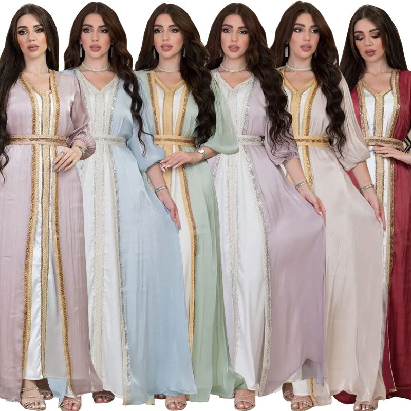 ラベンダー色のスパンコールドレス、Vネック、パフスリーブ、サ - Evening Gown のレビューと価格