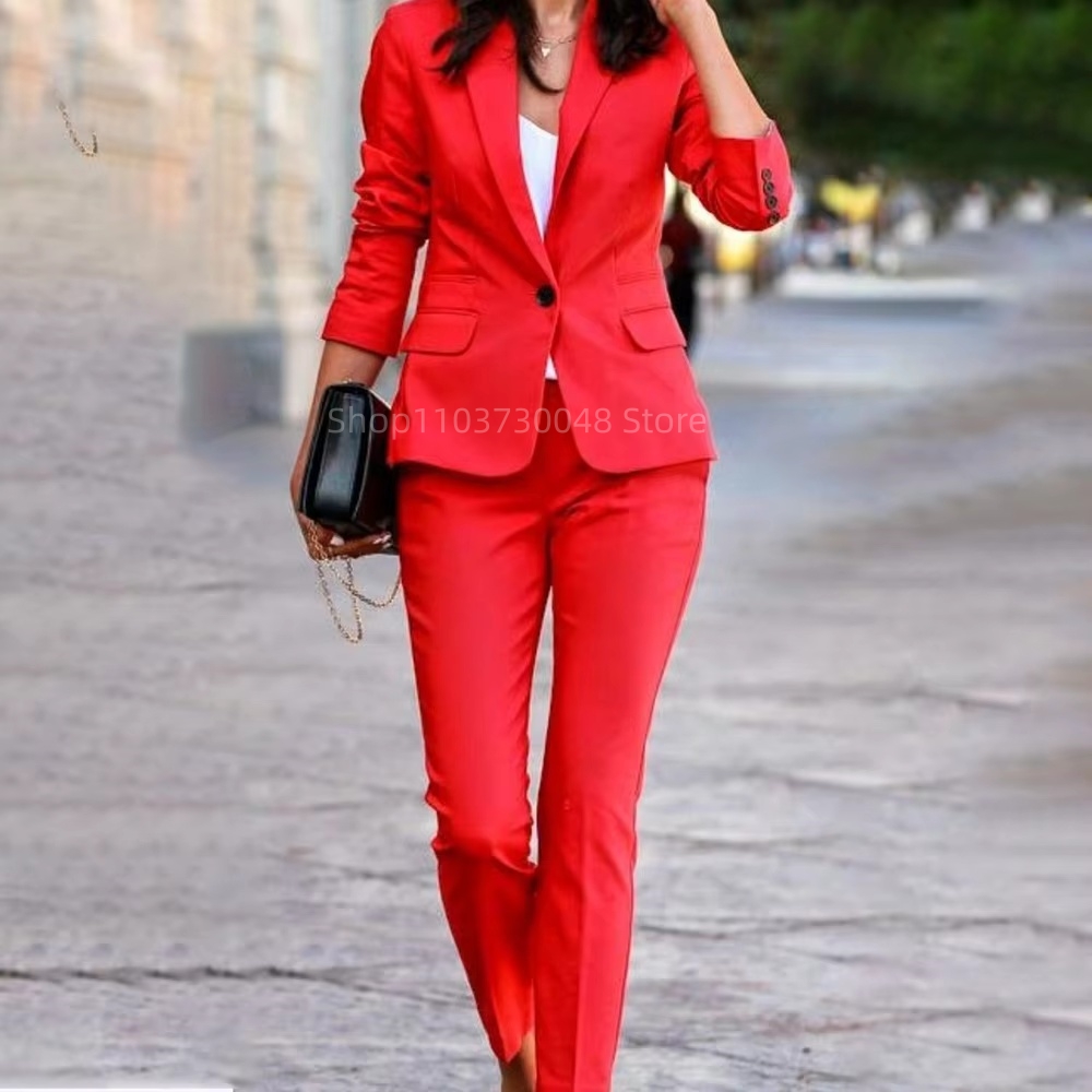 ファッションオフィスレディースブレザーとパンツスーツフォーマ - Women'S Red Formal Wear のレビューと価格