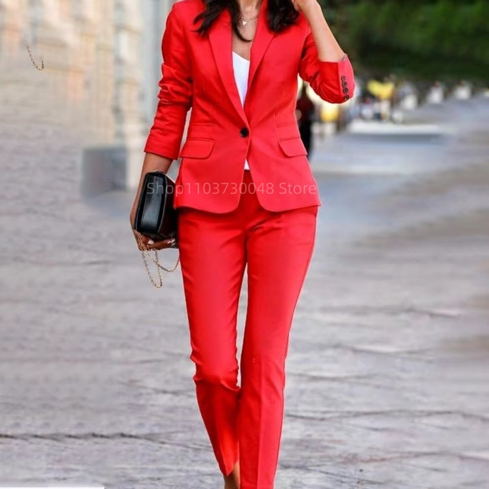 ファッションオフィスレディースブレザーとパンツスーツフォーマ - Women'S Red Formal Wear のレビューと価格