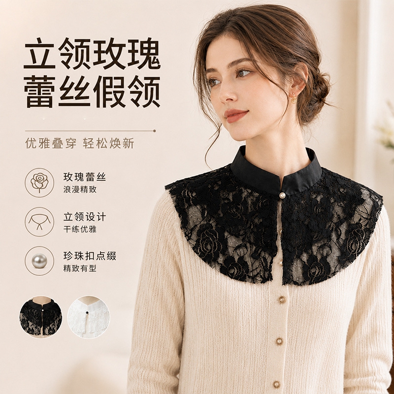 エレガントなレースの花柄付け襟ショール、女性用スタンドカラー - Lace Dress のレビューと価格